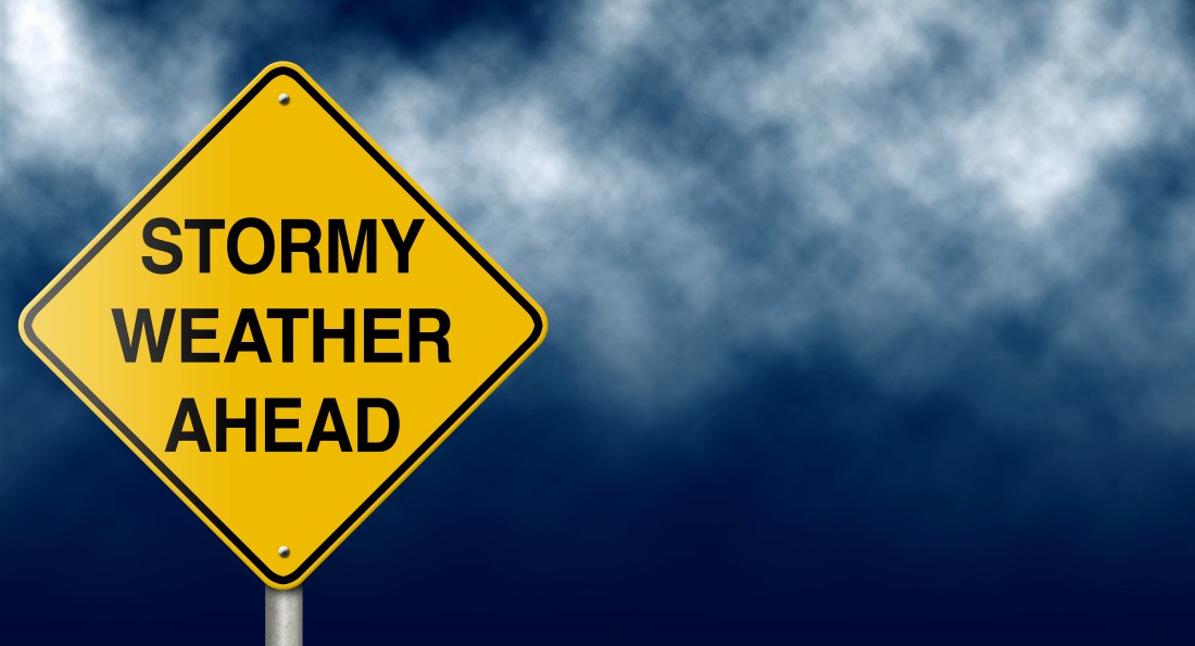 Stormy Weather Ahead Road Sign